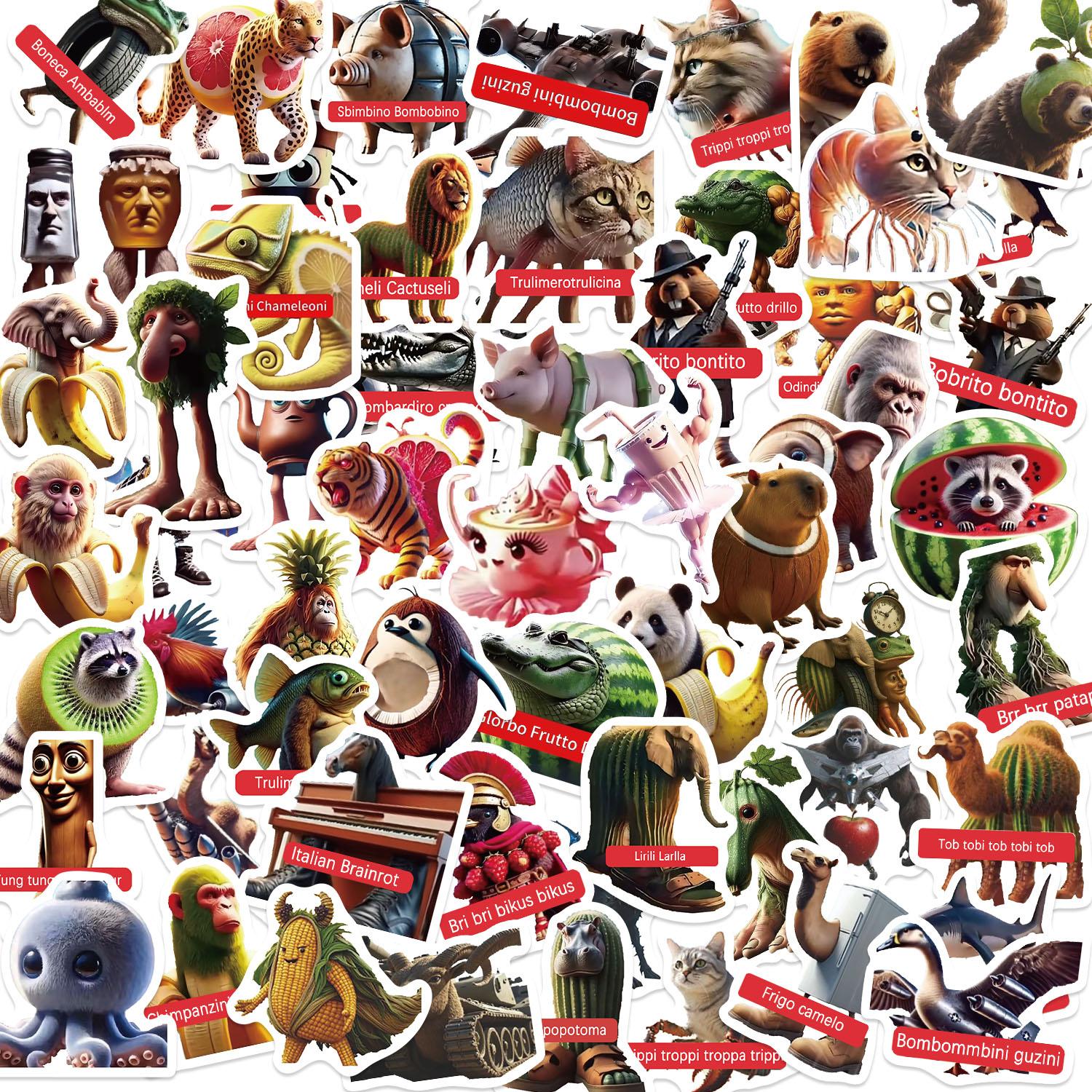 60 Stuks Stickers Tungtung Sahur Brainrot Notitieboek Planner Sticker Telefoonhoes Waterbeker Decor Klassiek Speelgoed Cadeau black