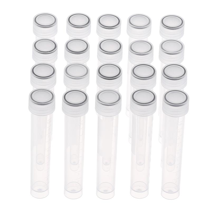 20Pcs 10Ml Plastic Test Tubes Vials Sample Container Powder Craft Screw Cap Bottles