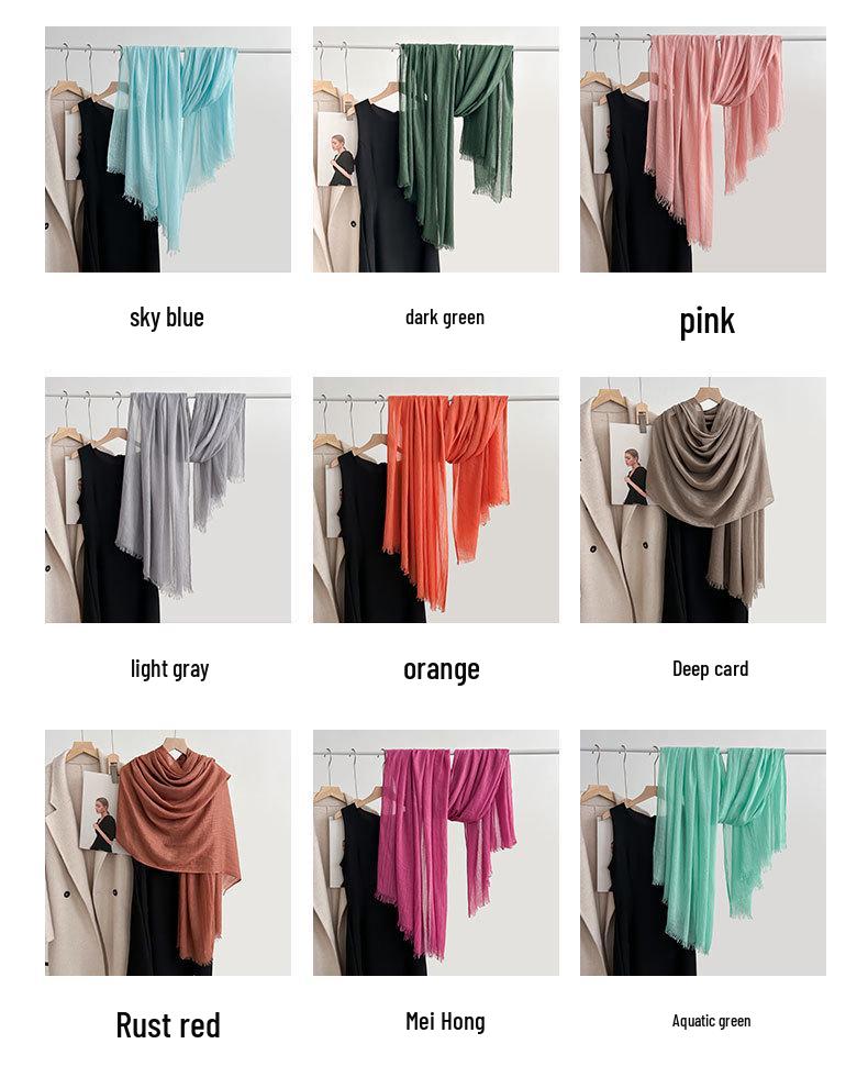 Artistic Cotton and Linen Scarf - Solid Color, Japanese & Korean Style, Women's Shawl for Air-Conditioned Rooms, Outerwear, Sun Protection