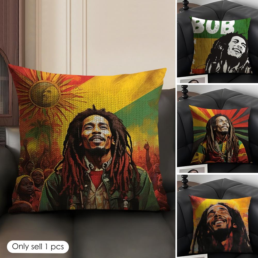 Singer Bob MMarley Cushion Cover Natural Linen Organic Fabric DoubleSided Printing Sofa Home Decor Gift Pillow Case