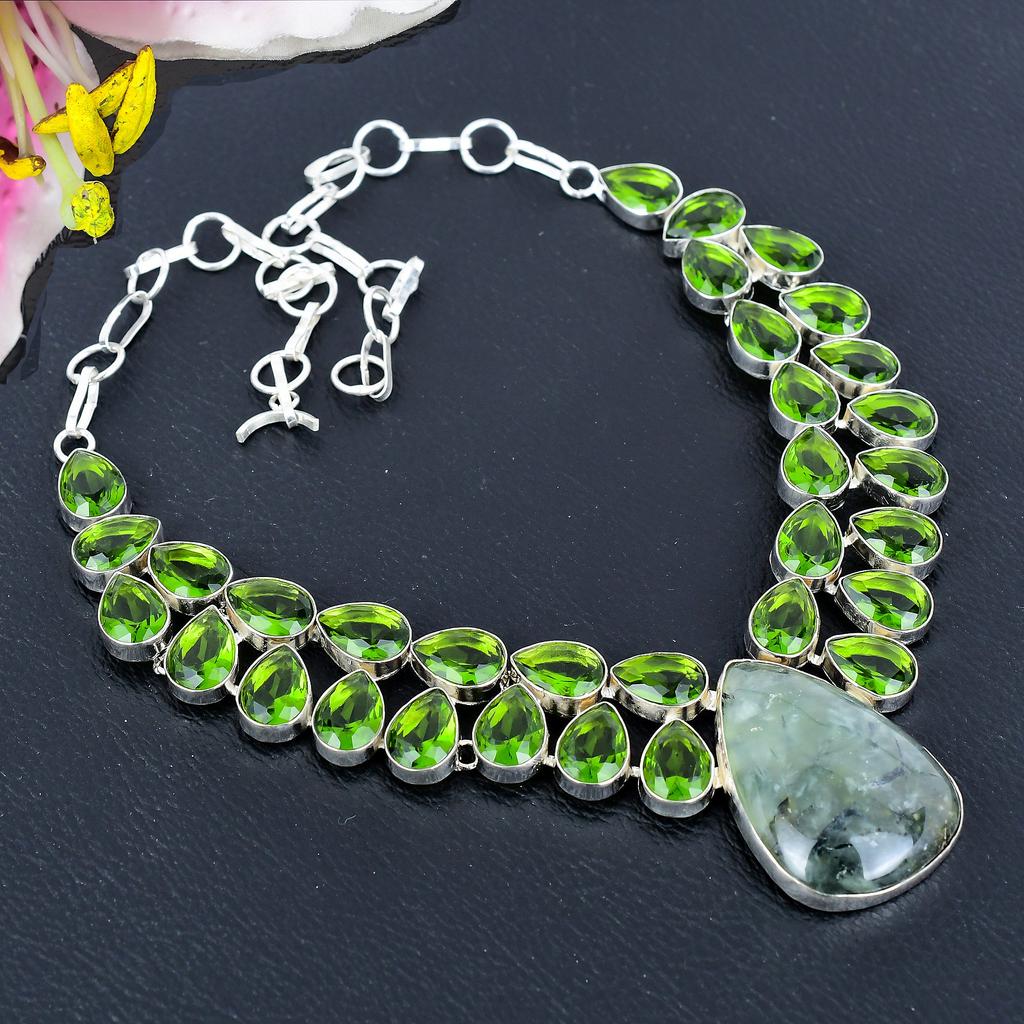 Prehnite, Peridot Gemstone 925 Sterling Silver Jewelry Necklace 18" KG-1847