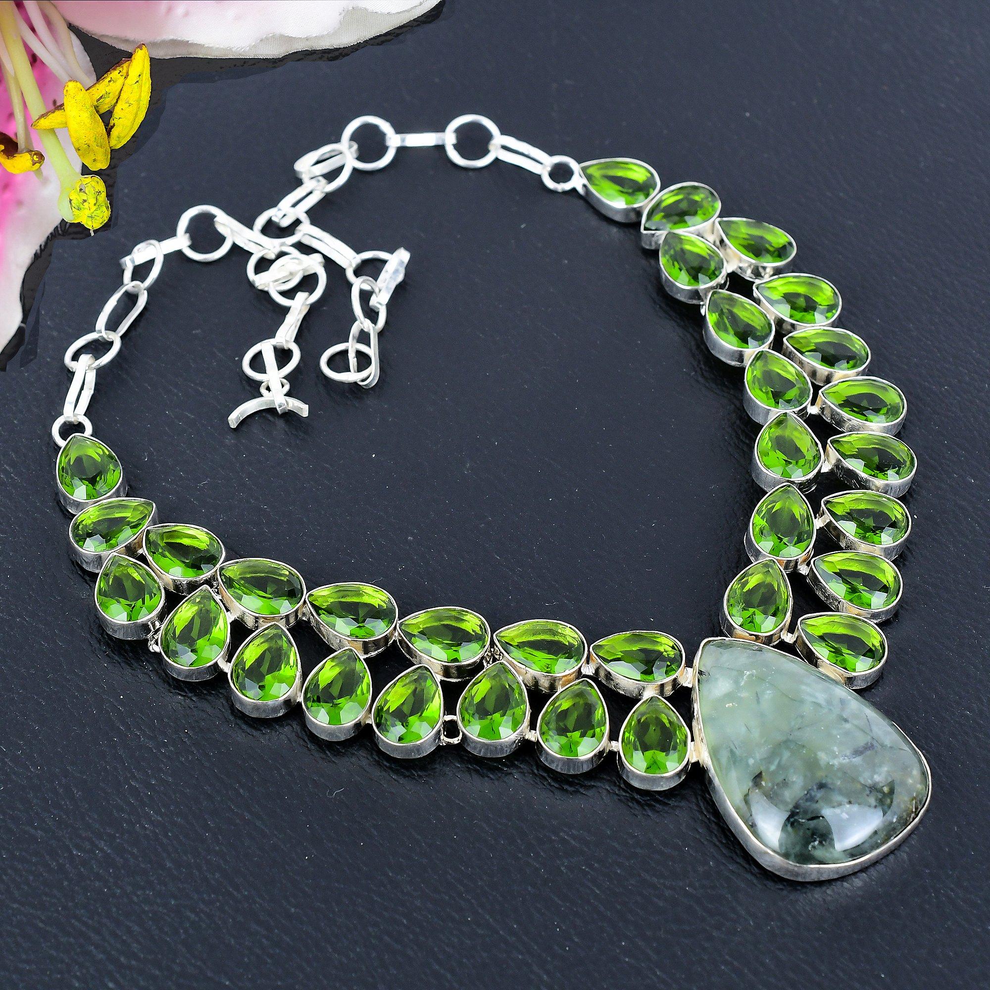 

Prehnite, Peridot Gemstone 925 Sterling Silver Jewelry Necklace 18 KG-1847