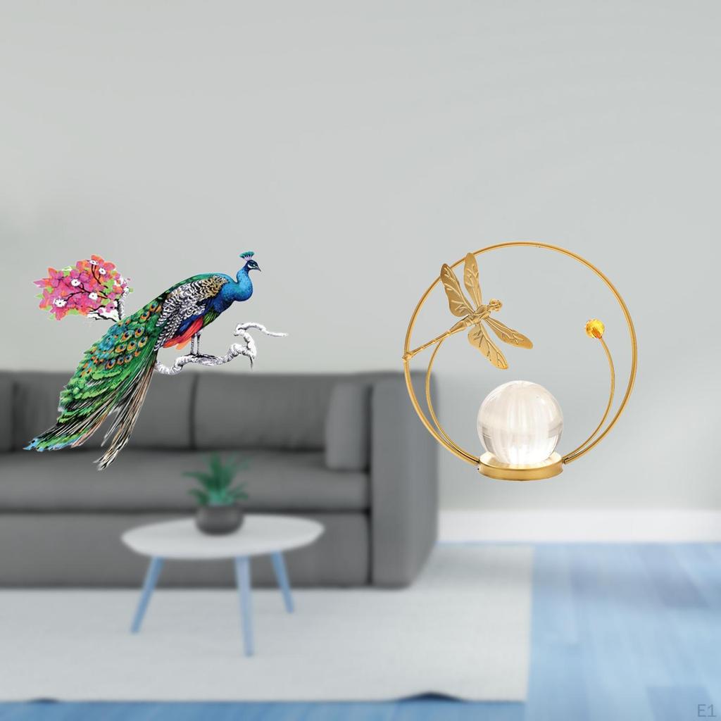 Retro PVC Wall Sticker And Crystal Ball Sculpture Metal Figurine Desk Ornament for Living Room