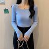 "2023 Autumn/Winter Korean Slim Square Neck Long-Sleeve Knitted Sweater for Women"