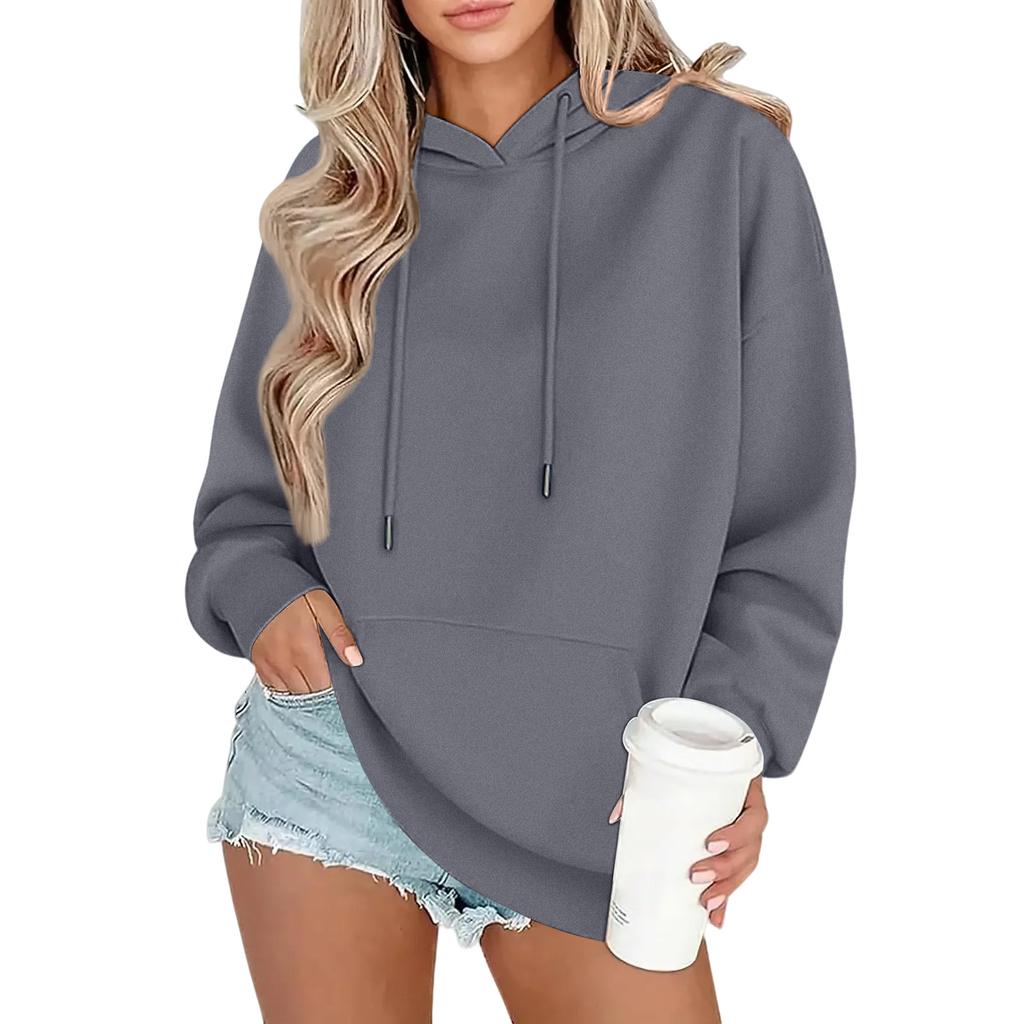 Women's Fashion Oversized Drop-Shoulder Long-Sleeved Sweatshirt Solid-Colour Hooded Sweatshirt