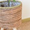 Rattan Indoor Plant Stand Straw Woven Flowers Pots Holder Stool With Legs Floor Planter Baskets Rack Wood Plant Shelf