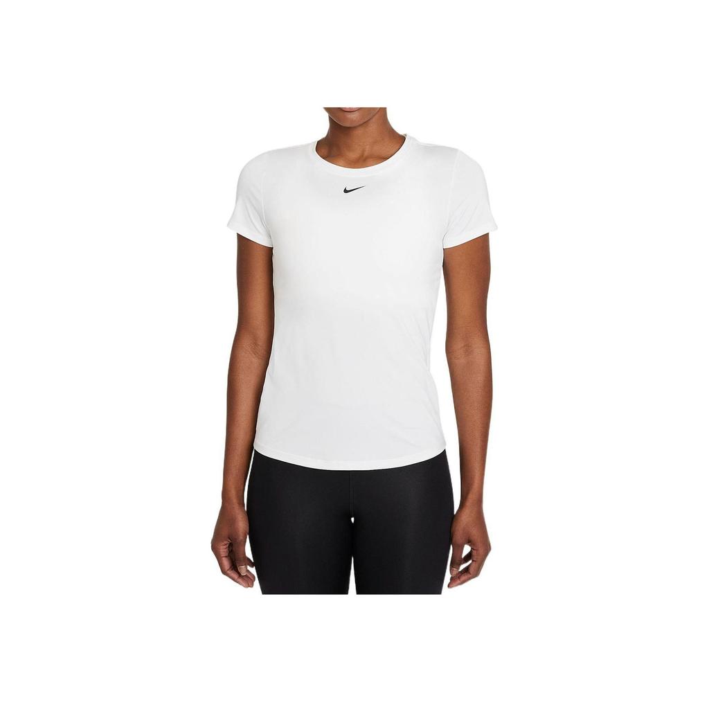 Nike Dri-FIT One Solid Logo Print Quick-Dry Casual Breathable Slim Fit Crew Neck Short Sleeve T-Shirt Women Tops White DD0627-100
