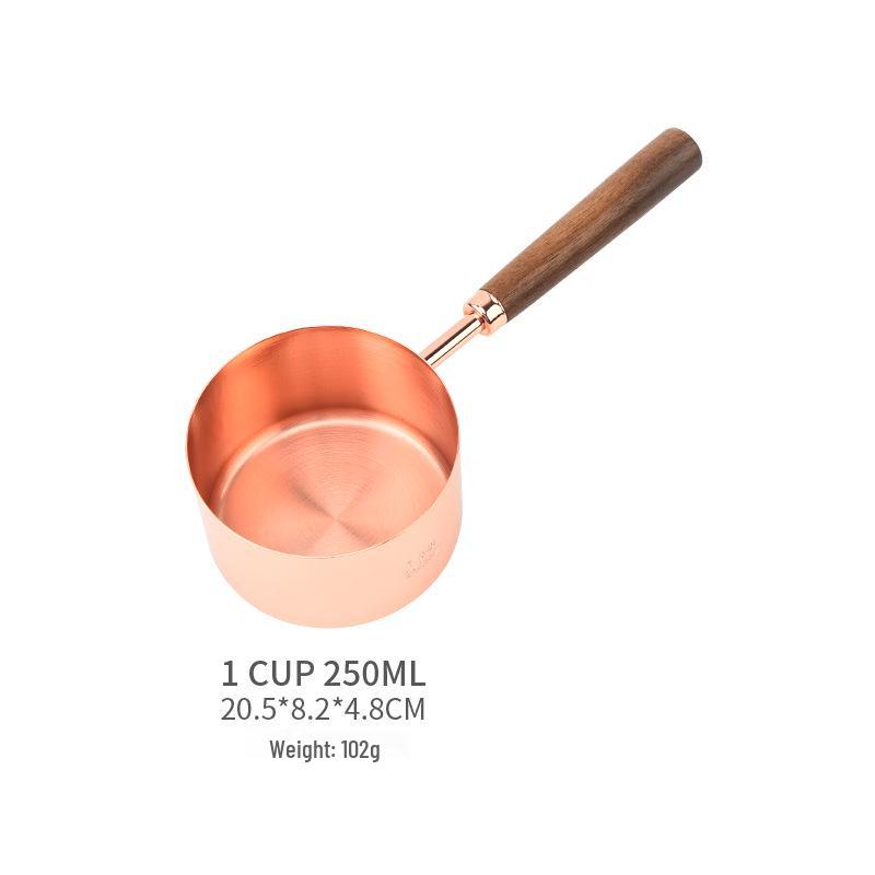 Gold-Plated Stainless Steel Measuring Cups & Spoons Set with Acacia Wood Handles – 8 Pieces