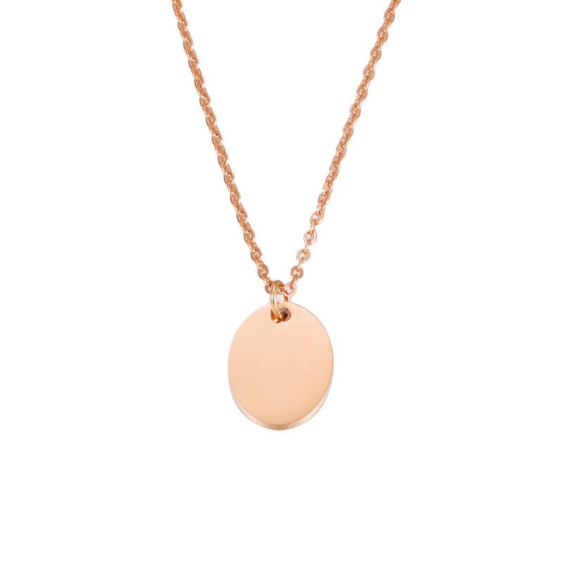Stylish Geometric Oval Pendant Necklace with Custom Laser Logo - Stainless Steel European American Design