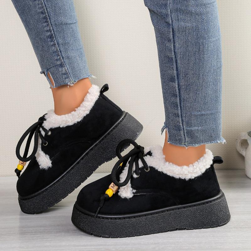 New Lace-up Cotton Shoes for Women, Large-sized, Fleece and Thickened Warm Snow Boots