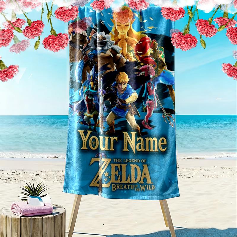 Name Custom Zelda Print Beach Towel, Large Soft Quick Dry Towel for Beach Camping Swimming
