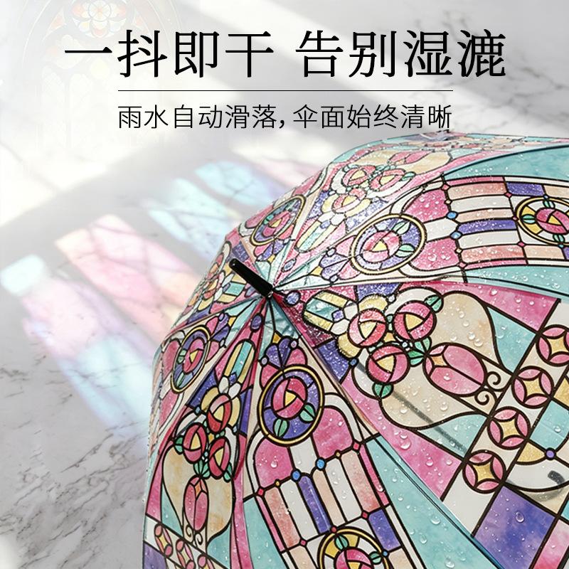 Parapluie vitrail église spot parapluie droit adulte parapluie transparent automatique trois plis motif fabricant vente en gros