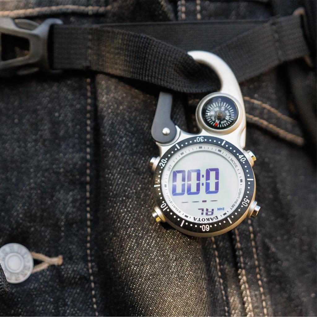 Dakota Pocket Watch with Carabiner, Digital, Waterproof, Alarm, Stopwatch, Timer, Compass, for Outdoor Activities, Camping, Hiking, and Travel