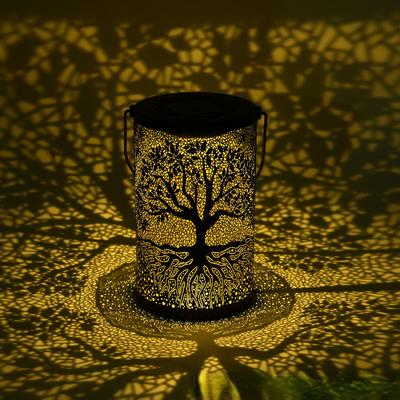 Solar Wrought Iron Tree Lamp, Outdoor Decoration Atmosphere Openwork Hanging Lamp Garden Viewing Light Home Accessories
