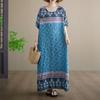 Short Sleeve Plus Size Cotton Vintage Floral New In Dresses for Women Casual Loose Maxi Long Summer Dress