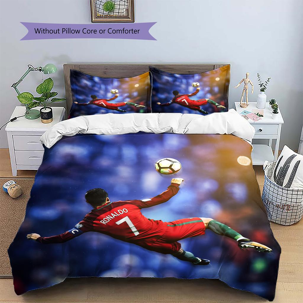 Football Ronaldo Pattern Bedding Home Decoration Birthday Gift (1 * duvet cover + 2 * pillowcase, without core)
