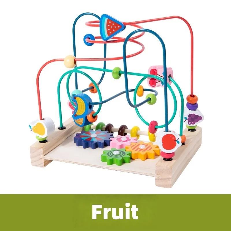 Montessori Toys Colorful Wooden Roller Coaster Educational Circle Toy for Preschool Learning Bead Maze Toy Perfect Gift for Kids
