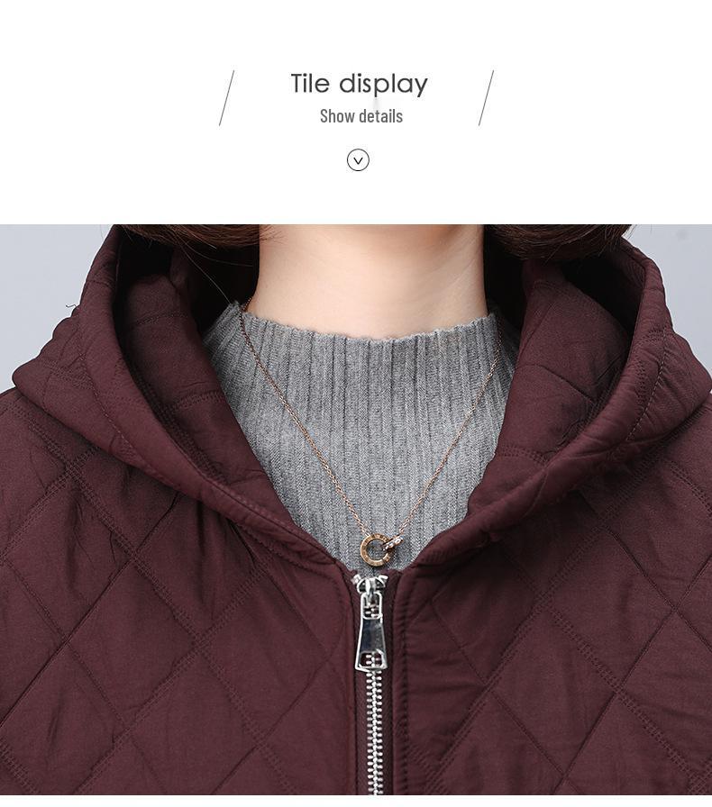 Palton de bumbac cu glugă pentru femei de vârstă mijlocie - Jachetă nouă 2024 călduroasă și ușoară cu croială largă pentru toamnă și iarnă