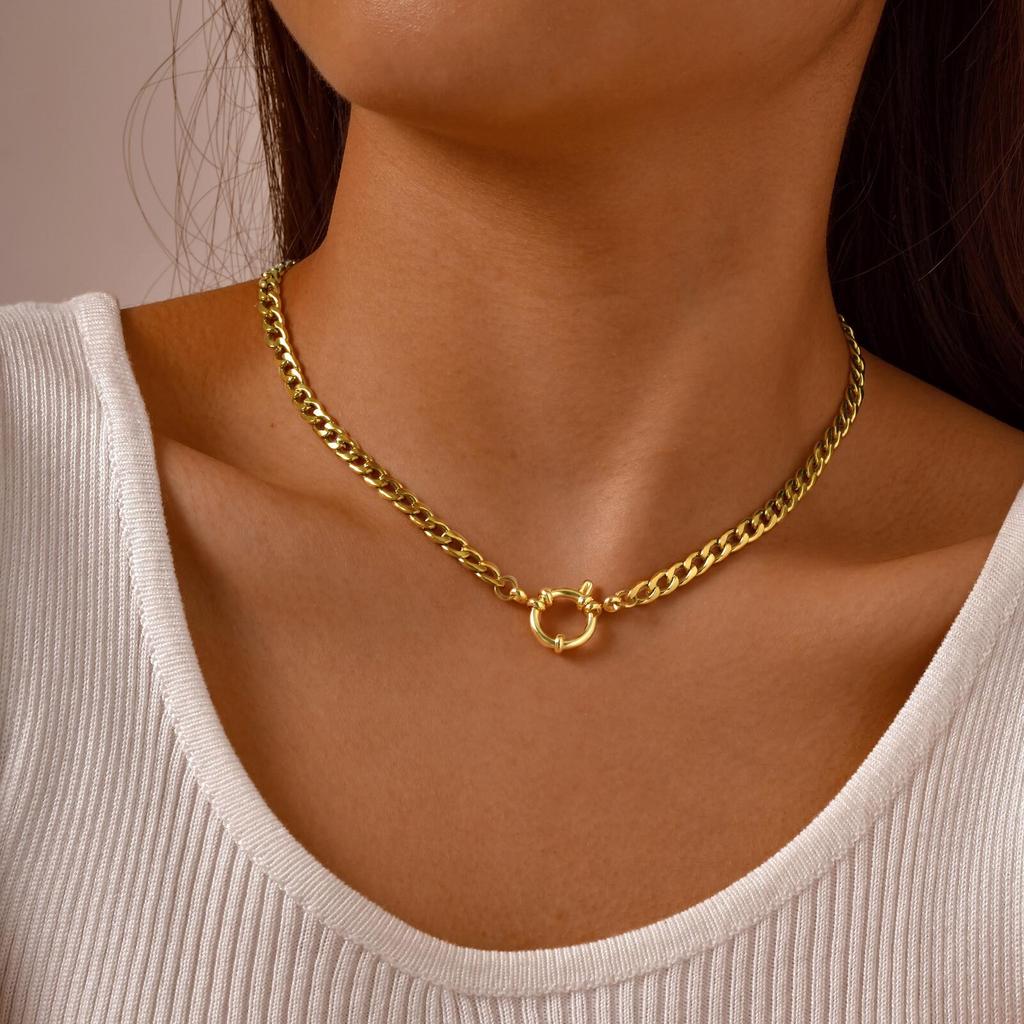 Edelstahl Kette Matrosen Halskette für Damen, Satelliten-/Kubanische Kette Choker, Verbessertes Federring Verschluss Minimalistischer Schmuck