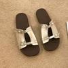Fashion Vintage Flat Slippers French Women Summer Round Toe Open-toe Metal Buckle Vacation New Soft-soled Seaside Sandals