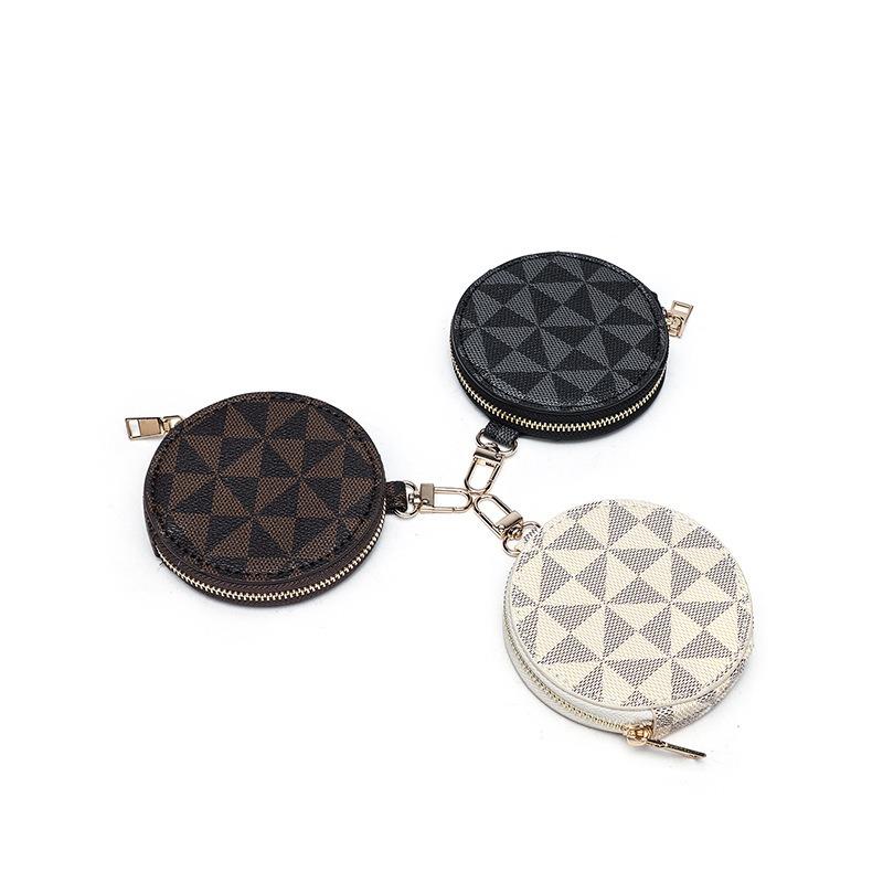 Trendy Retro Keychain Change Small Round Bag Mini Coin Bag Contrasting Color Rhombus Pattern Small Bag Batch