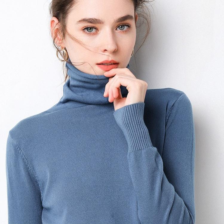 harajuku Women Slim Turtleneck Solid Pullover Cashmere Wool Blending Sweater Autumn And Winter Long-Sleeved Knit Bottoming Shirt