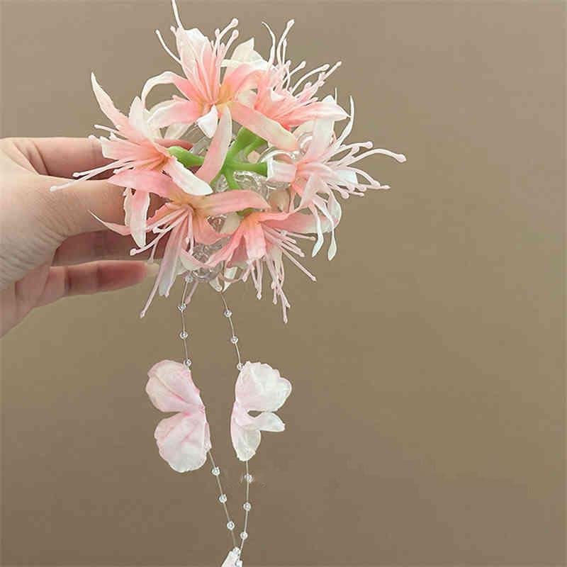 Fairy Chiffon Pearl Flower Tassel Hair Clip - Vacation Style Duckbill Bangs Accessory