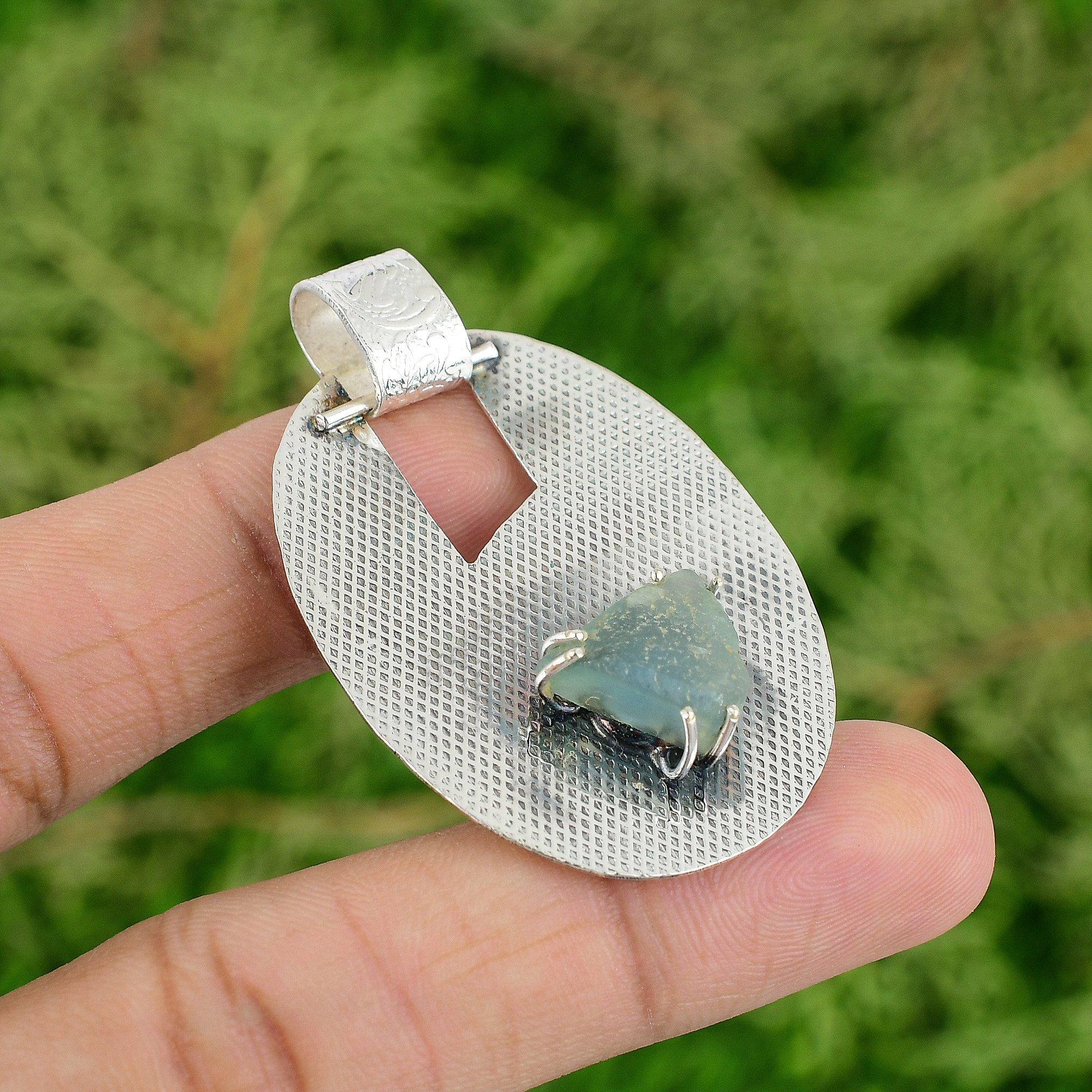 

Daughters Day Sale Natural Prehnite Rough Sister Bezel Pendant Sterling Silver