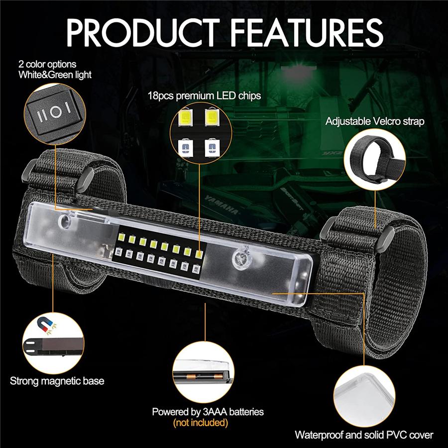 White & Green LED Roll Bar Mount Dome Light For UTV Can Am Polaris RZR Universal