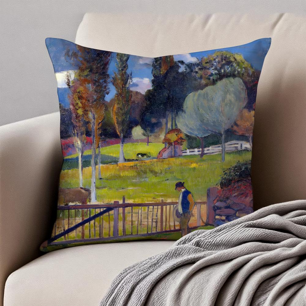PostImpressionism PPaul Gauguin Cushion Cover Pillowcase Antidustmite Invisible Zipper Short Plush Sofa Cushion