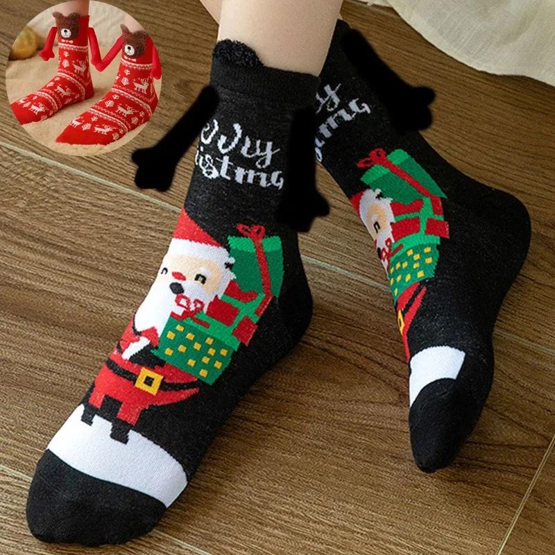 1-10Pairs Christmas Socks Funny Cartoon Print Elk Snowman Santa Candy Bar Novelty Socks for Women Kids Holiday Party Gift Set
