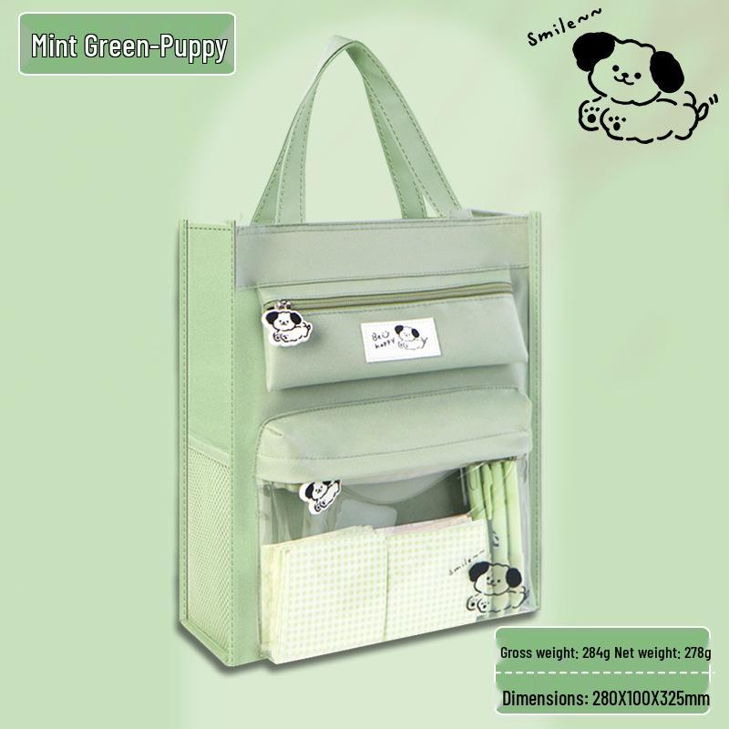 Panda Tutoring Bag: Transparent Canvas Handheld Book Bag for Kids with Extra Large Capacity