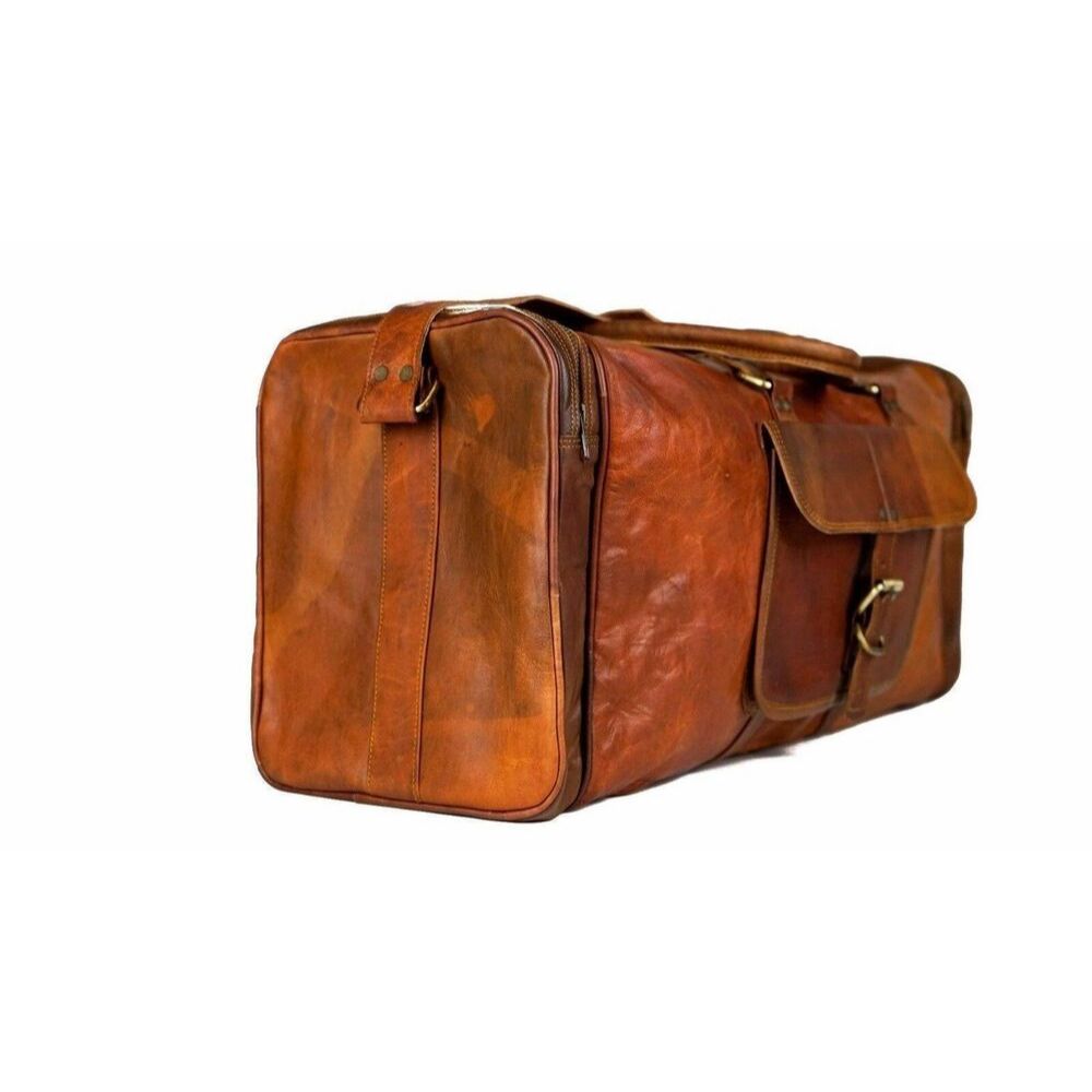 Herren 25" Reisetasche Echtes Vintage-Leder Reisetasche Braun Wochenende Sport Fitnessstudio Tasche