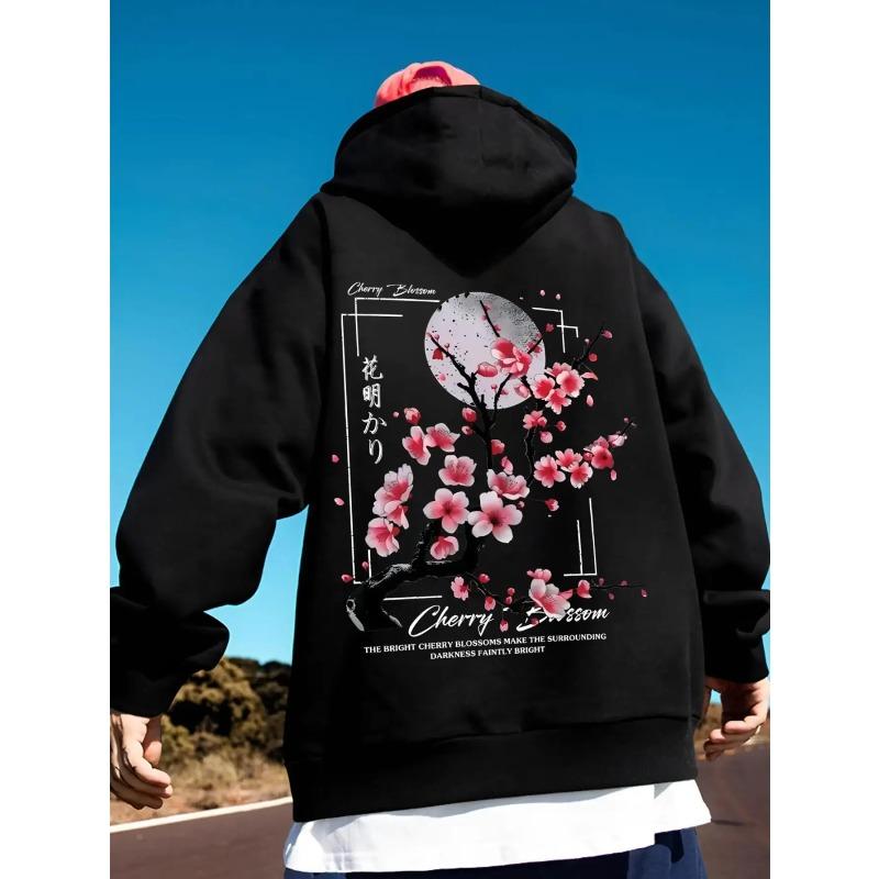 Luna Fiori di Ciliegio Uomo Donna Felpa con Cappuccio Esterno Strada Giappone Harajuku Retro Casual Larga Sport Tendenza Adulto Autunno Inverno Felpa