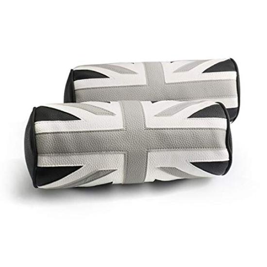 

Set of 2 Black Union Jack and Checkered Flag Headrest PU Leather with Memory Perfect for and More Cushions, Foam, BMW, MINI,