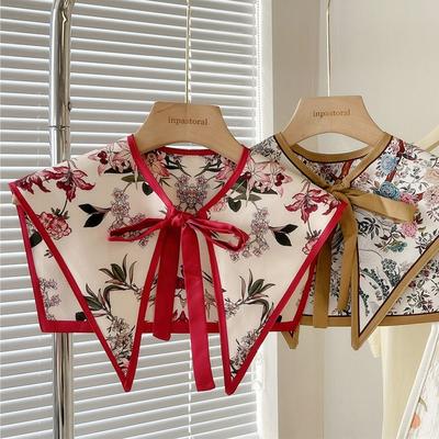 Floral Pattern Shirt Fake Collar Vintage Shoulder Wraps Fashion Shawl  for Women