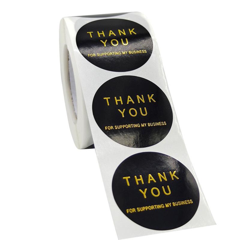 Black Coated Paper Hot Foil Thank You Sealing Stickers - Self-Adhesive Baking Labels