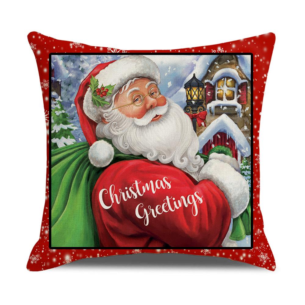 Red Watercolor Christmas Cushion Linen Print Holiday Cartoon Cushion Home Products
