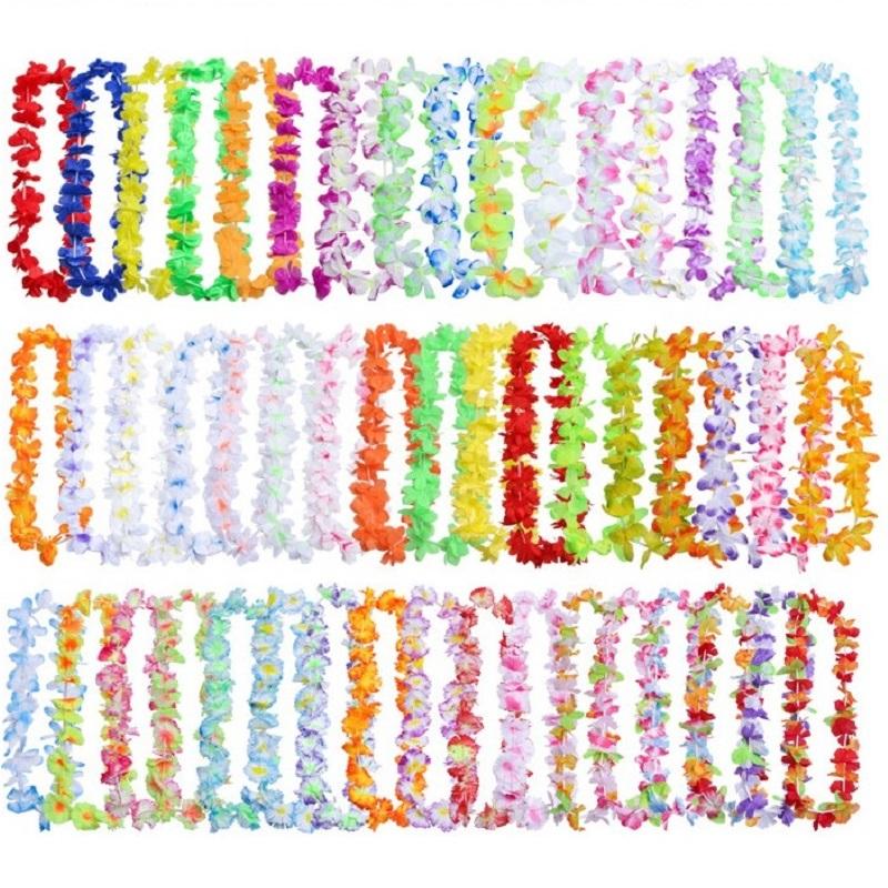 50/100Pcs Hawaiian Artificial Flower Necklace Hawai theme Party Flower Wreath Wedding Birthday Party Supplies Garland Decoration