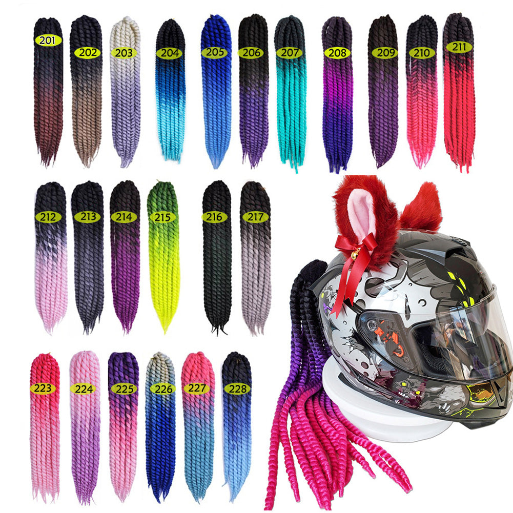 Womens Mens Helmet Twist Braids Motorcycle Ponytail Dirty Gradient Ramp Hair Punk Biker Helmet Decoration 55cm with Sucker