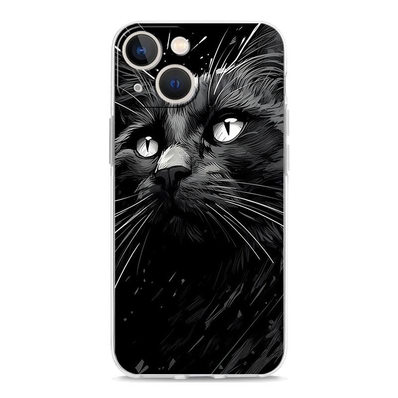 Phone Case For iPhone 16 15 14 13 12 11 Pro Max XS X XR 7 8 Plus Soft Shockproof TPU Clear Cover Black Cat
