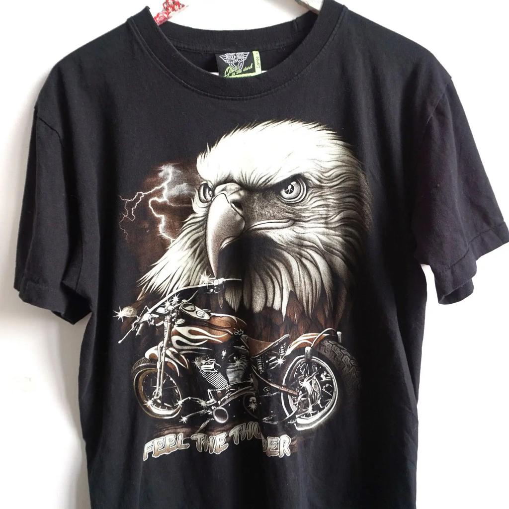 Vintage Eagle Motorcycle T Shirt Retro USA Cotton L Vintage Washed Breathable Soft Graphic Fashion Versatile Comfortable