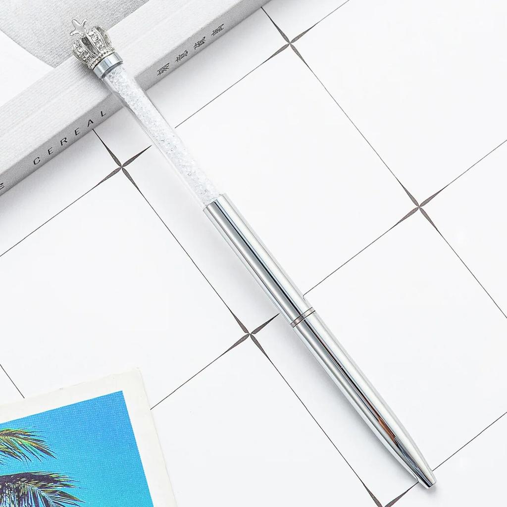 1 Stück Kreativer mehrfarbiger Kristallkronen-Kugelschreiber aus Metall für das Büro, Drehstifte für die Schule, Schreibwaren, Bürobedarf