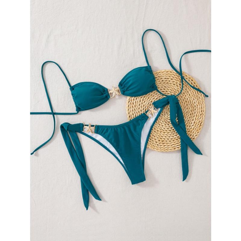 Sexy Ladies Bikini Set Straps Starfish Metal Drawstring Low Waist Sexy Swimsuit Set