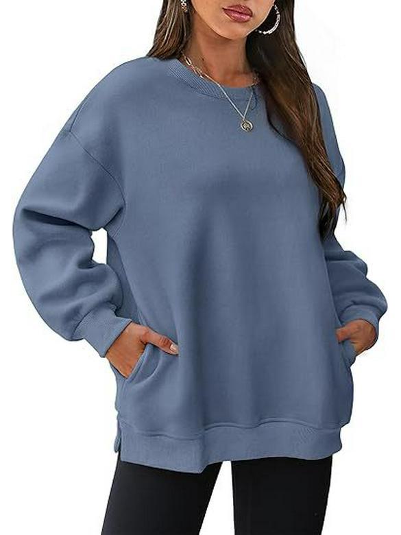 Женский пуловер оверсайз с круглым вырезом и бархатной подкладкой S морской синий 2390₽