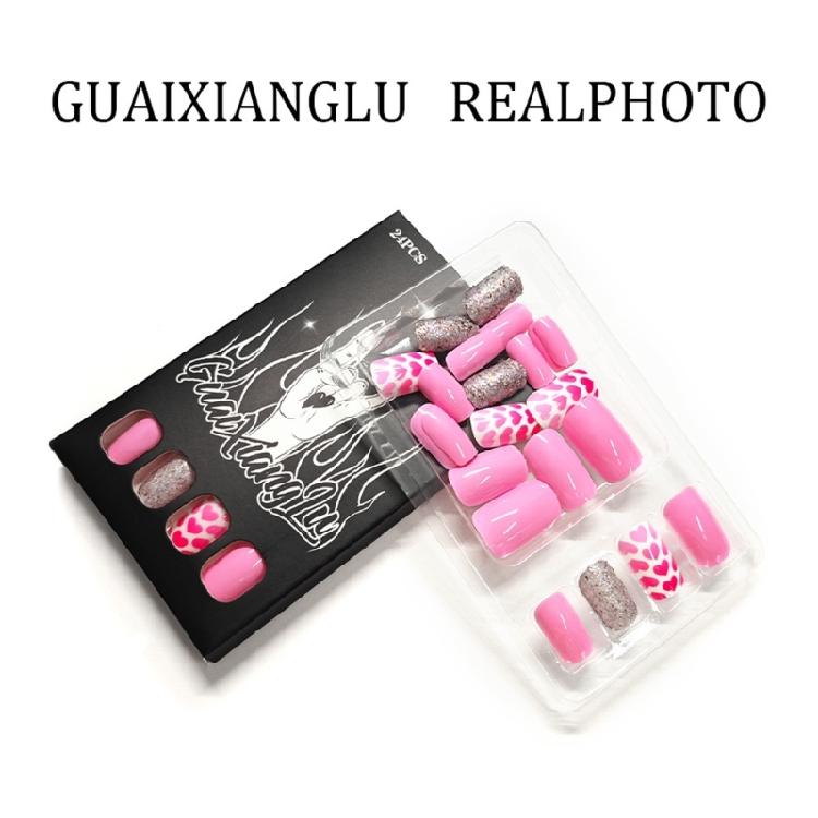 24 uñas postizas con punta francesa, diseño de corazón rosa brillante, uñas artificiales cortas para fiestas de San Valentín.