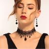 Black Hollow Flower Choker with Water Drop Charm - Short Style for Covering Scars and Neck Lines
