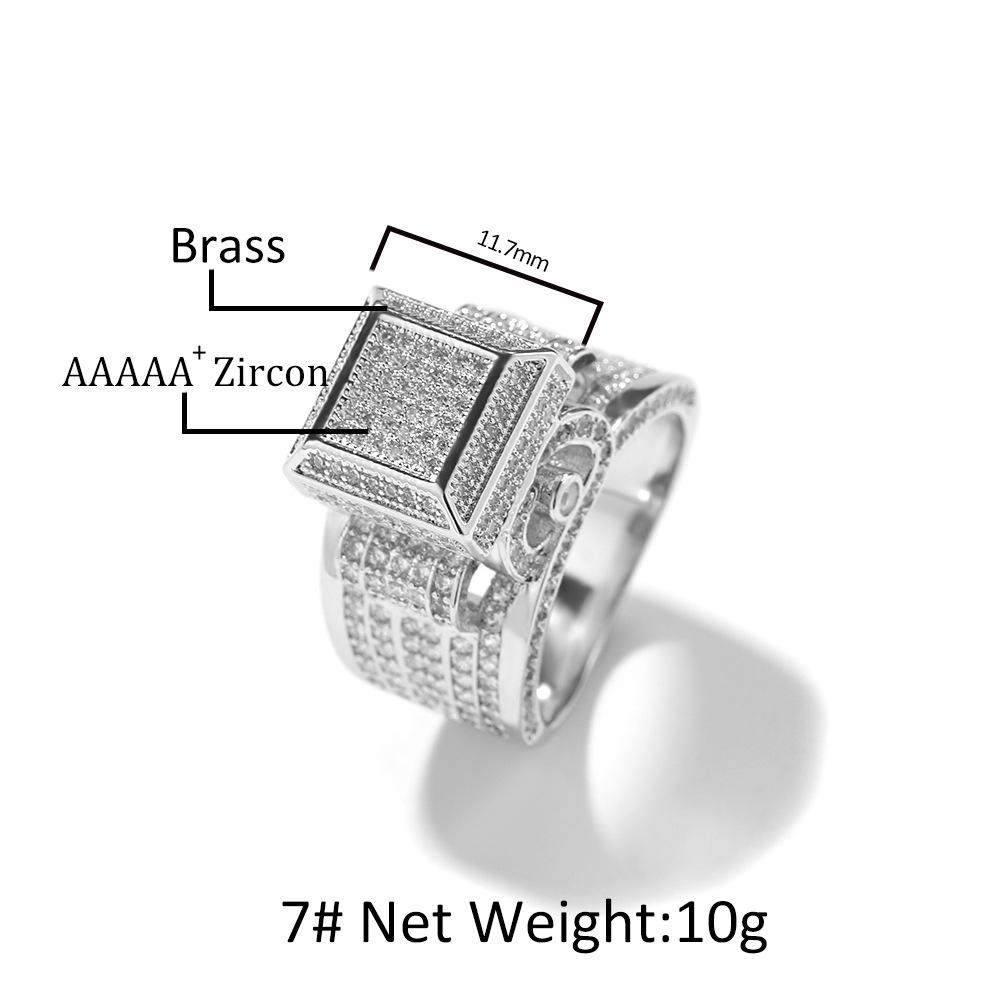 Hip-hop men's trendy brand retro square diamond-encrusted ring niche design high-end hip-hop American couple ring