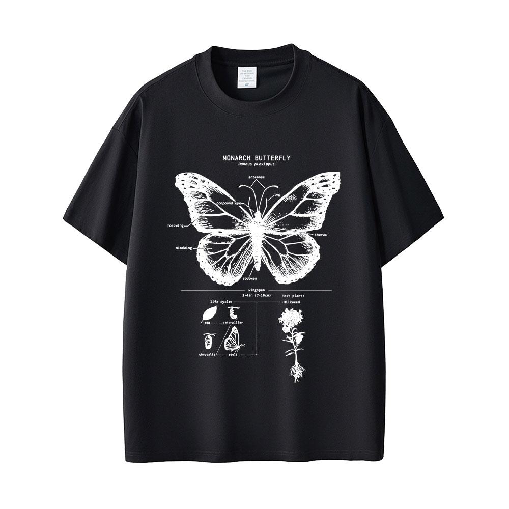 Monarchfalter Anatomie Grafik T-Shirt Herren Damen Lässig Oversized Lustiges T-Shirt Unisex Mode Vintage Kurzarm T-Shirts