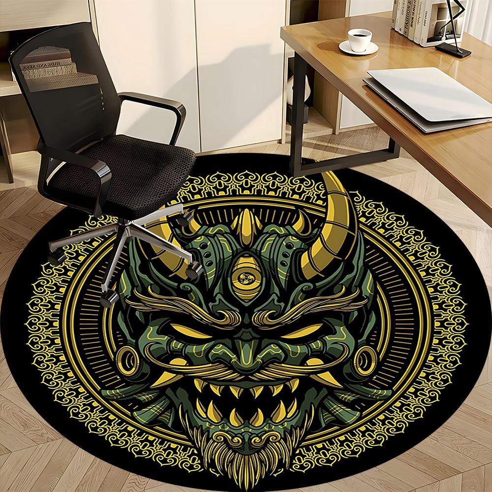1PC Demon Mask Office Round Rug, Non slip, Soft and Durable Office Rug for Interior Decoration, Perfect for Office